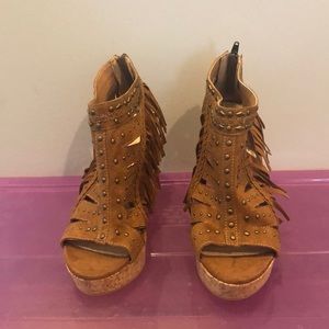 NEW Suede Fringe Wedge Sandals